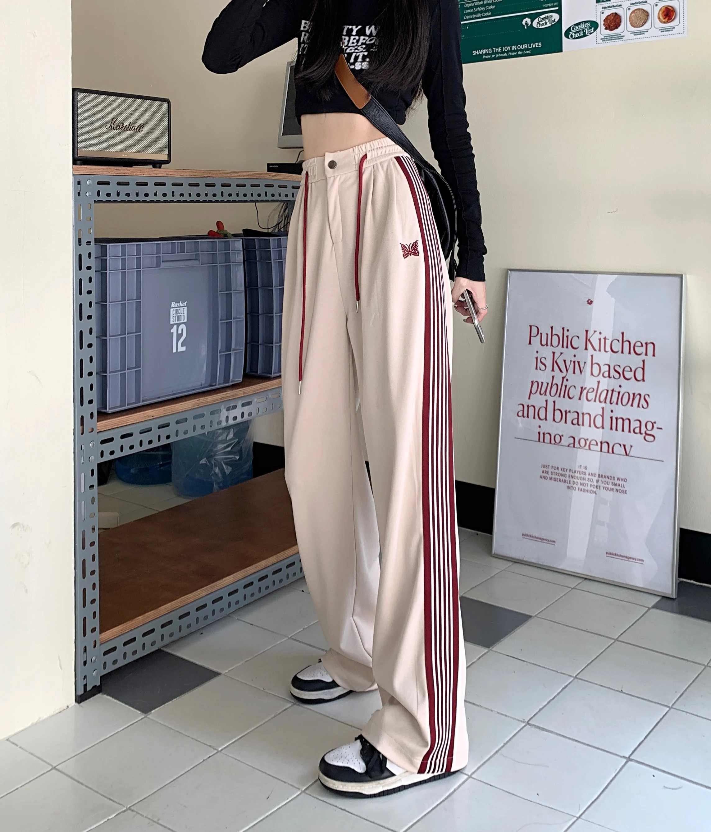 American Striped Pants Women 2025 Autumn Color Collision Loose Casual Straight Leg Sweatpants Versatile Fashion Trousers Female