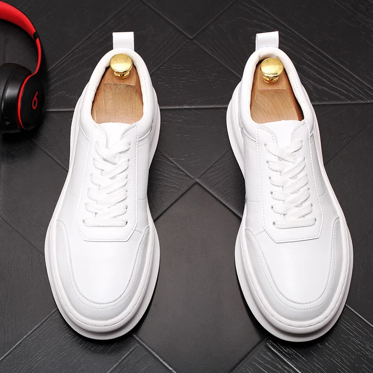 British style men's luxury fashion genuine leather shoes lace-up flats shoe platform white sneakers zapatos de hombre chaussure