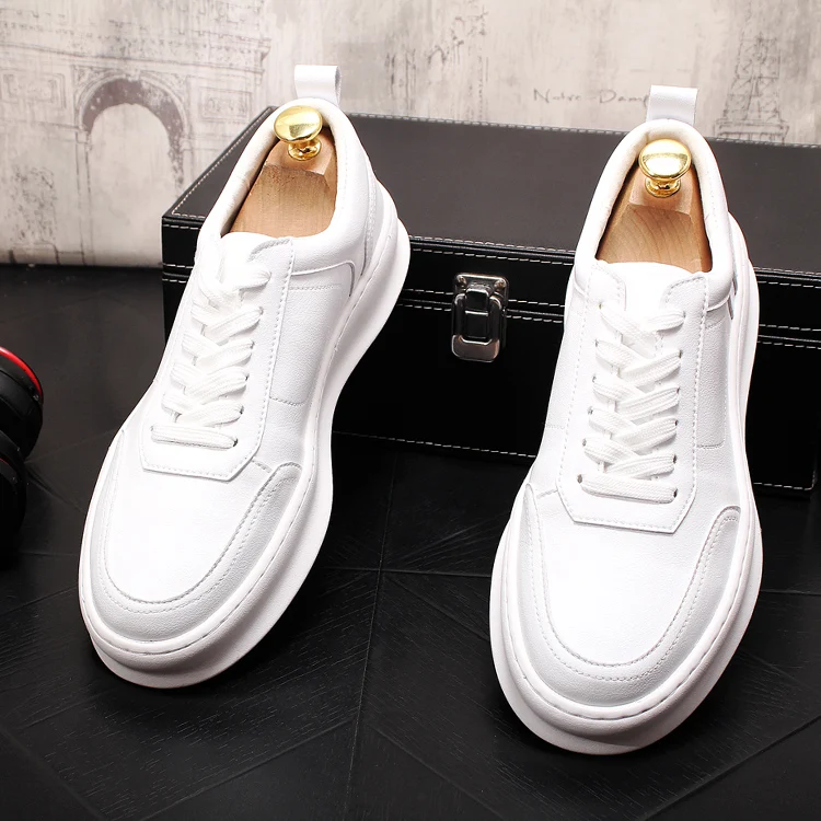 British style men's luxury fashion genuine leather shoes lace-up flats shoe platform white sneakers zapatos de hombre chaussure