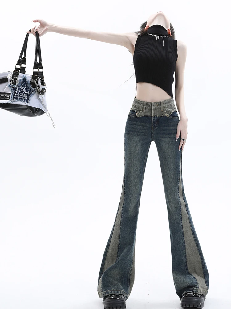 REDDACHiC Acubi Fashion Pants Grunge Y2k Vintage Blue Patchwork Flare Jeans Bootcut Trousers Female Stylish Korean Streetwear