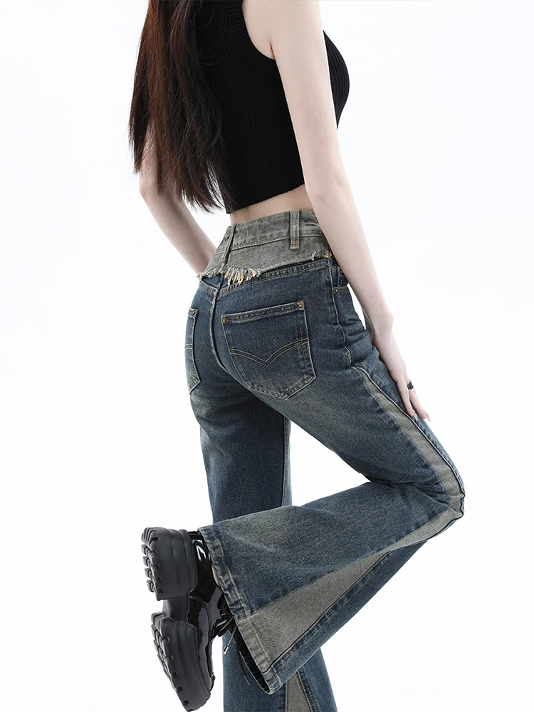 REDDACHiC Acubi Fashion Pants Grunge Y2k Vintage Blue Patchwork Flare Jeans Bootcut Trousers Female Stylish Korean Streetwear