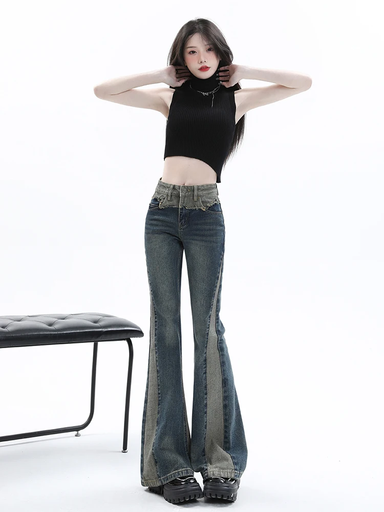 REDDACHiC Acubi Fashion Pants Grunge Y2k Vintage Blue Patchwork Flare Jeans Bootcut Trousers Female Stylish Korean Streetwear
