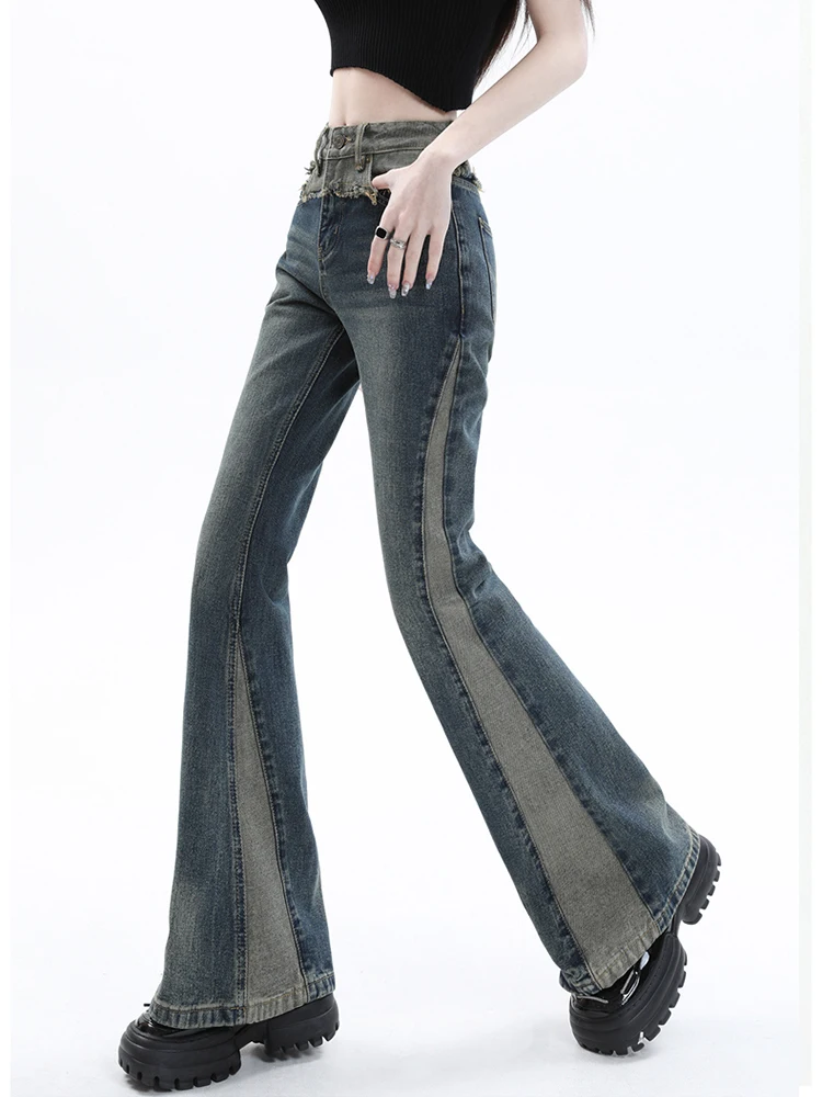 REDDACHiC Acubi Fashion Pants Grunge Y2k Vintage Blue Patchwork Flare Jeans Bootcut Trousers Female Stylish Korean Streetwear