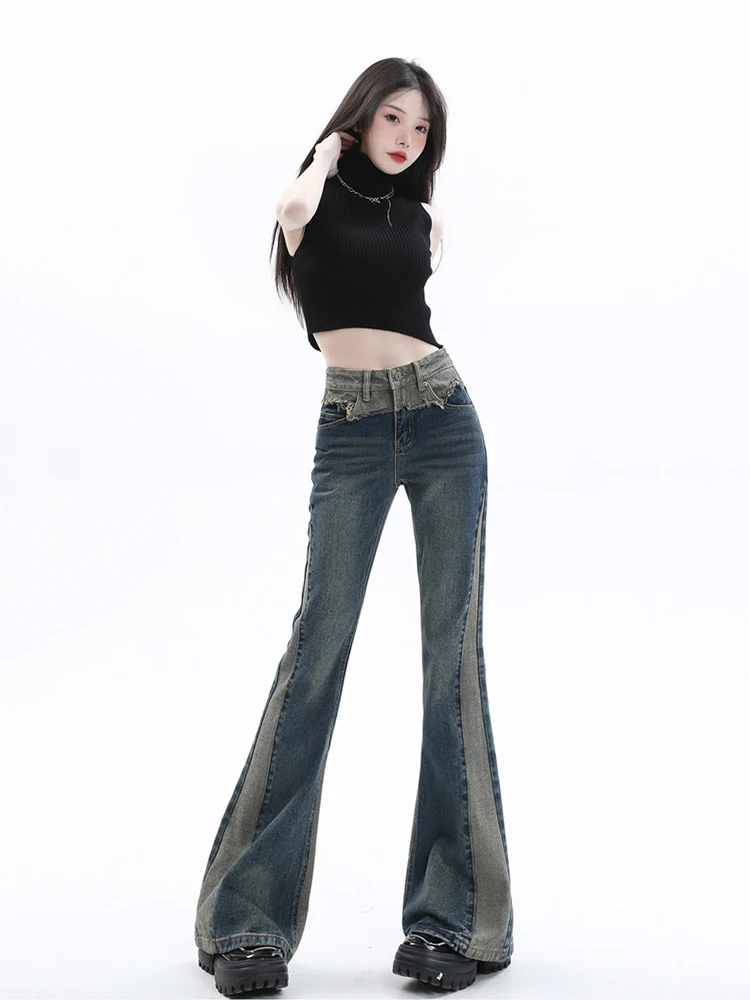 REDDACHiC Acubi Fashion Pants Grunge Y2k Vintage Blue Patchwork Flare Jeans Bootcut Trousers Female Stylish Korean Streetwear