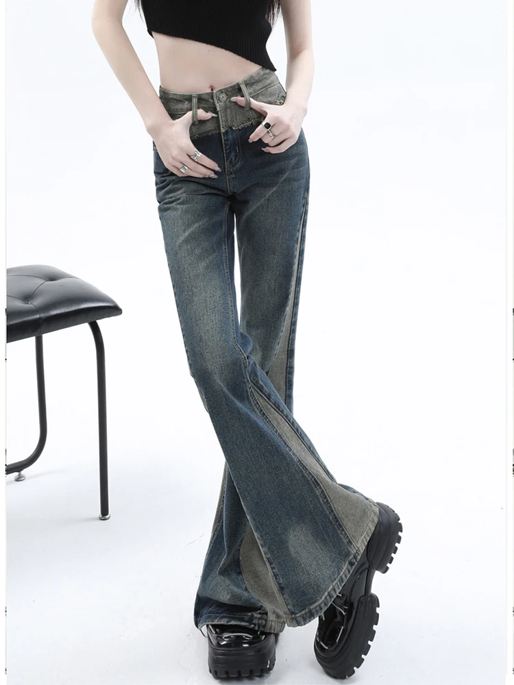 REDDACHiC Acubi Fashion Pants Grunge Y2k Vintage Blue Patchwork Flare Jeans Bootcut Trousers Female Stylish Korean Streetwear