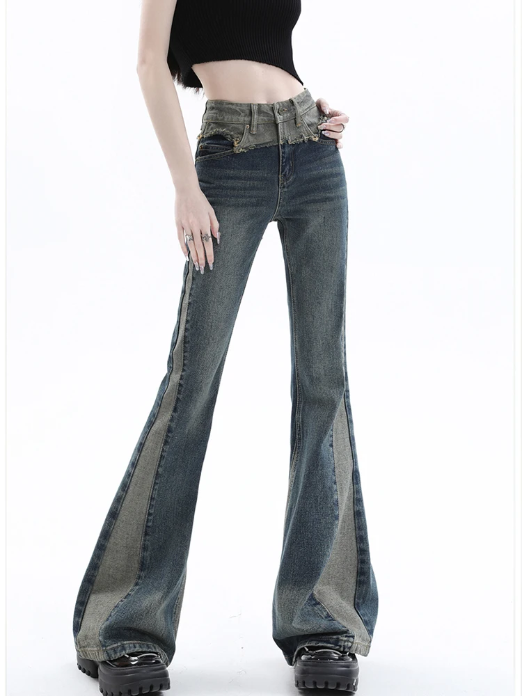 REDDACHiC Acubi Fashion Pants Grunge Y2k Vintage Blue Patchwork Flare Jeans Bootcut Trousers Female Stylish Korean Streetwear