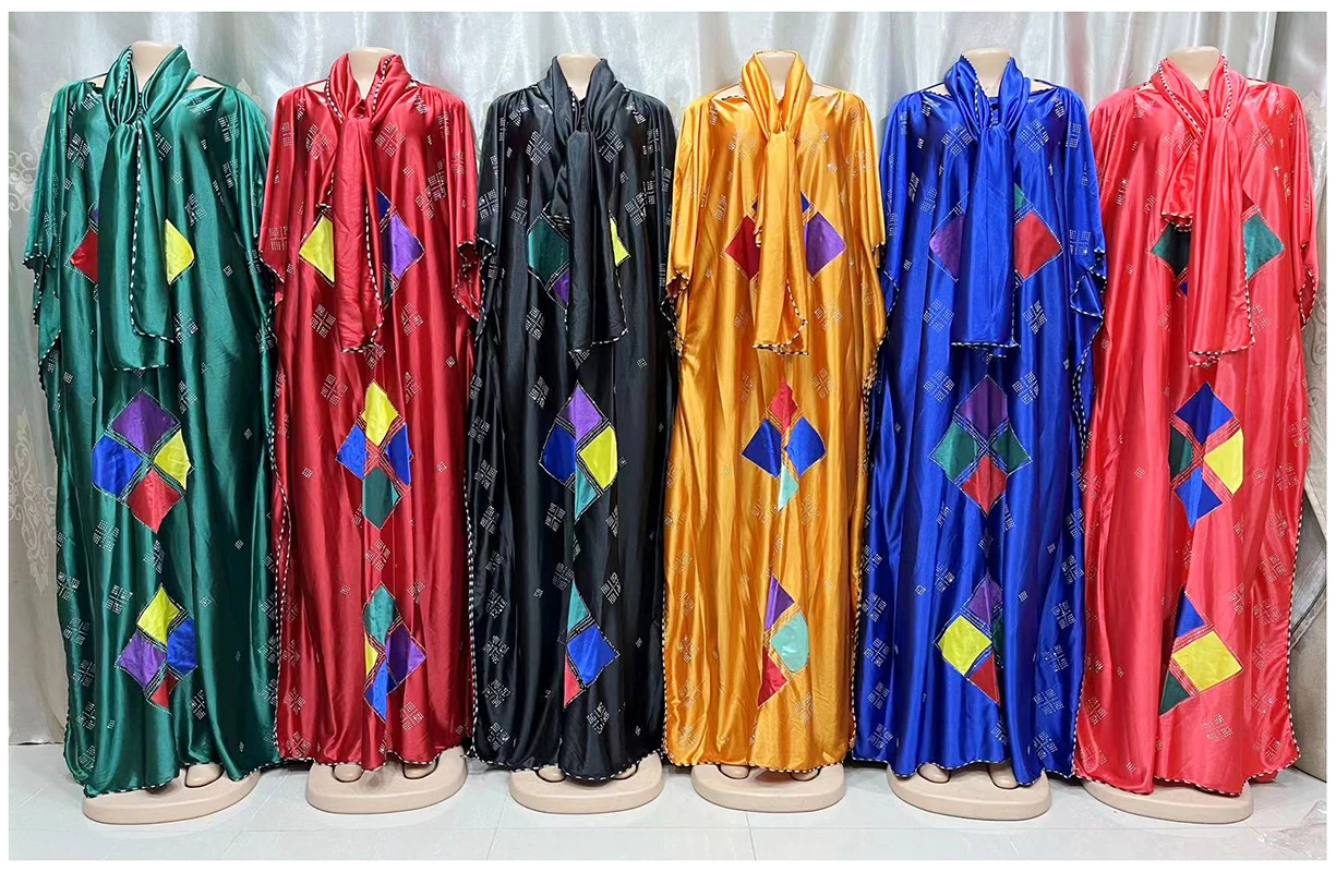 African Abaya For Women Kaftan Islamic Clothing With Scarf African Women Dress Inlaid Mubarak Dubai Femme Luxury Muslim Dress
