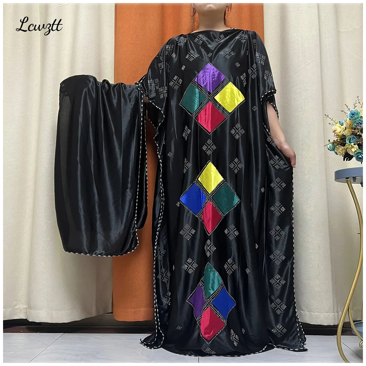 African Abaya For Women Kaftan Islamic Clothing With Scarf African Women Dress Inlaid Mubarak Dubai Femme Luxury Muslim Dress