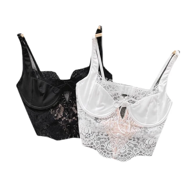 Magdalyn Women Floral Lace Summer Camis Streetwear Boho Beach Basic Sling Tops Ins Casual Elastic Fashion Hollow Sheer Camisole