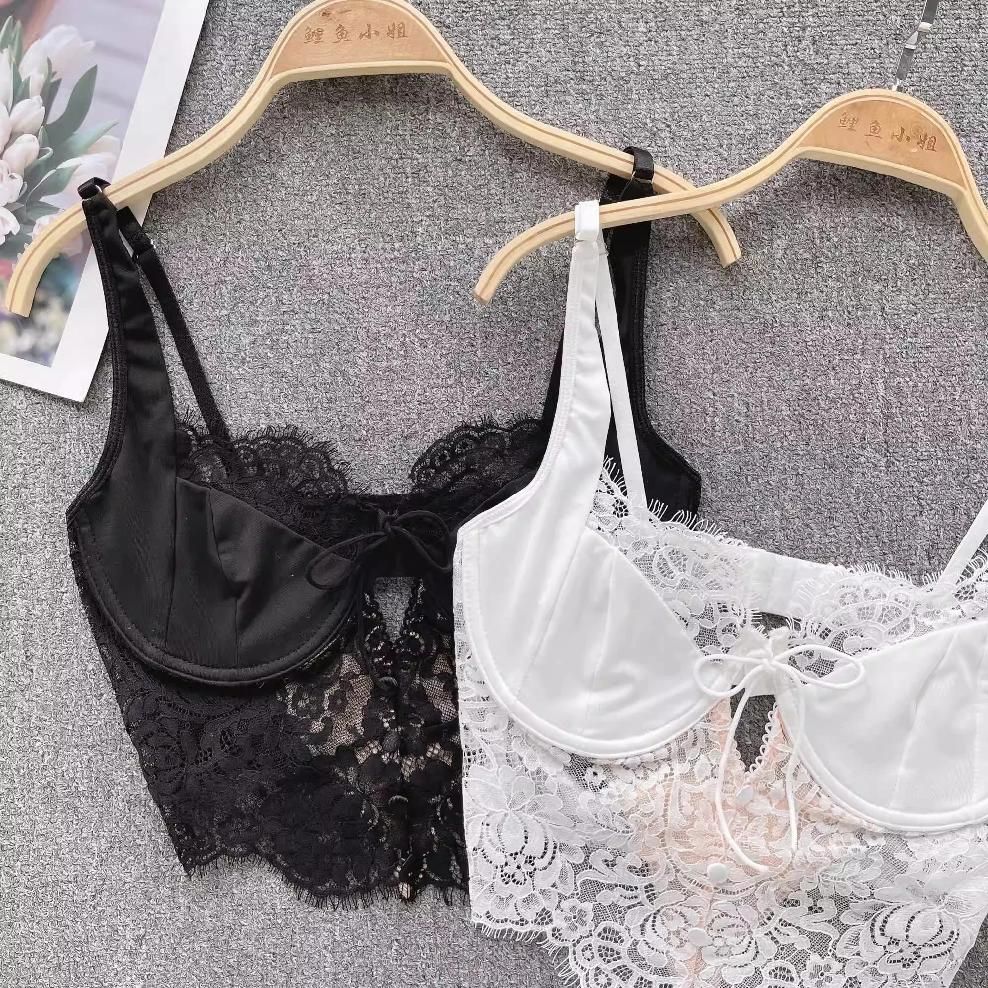 Magdalyn Women Floral Lace Summer Camis Streetwear Boho Beach Basic Sling Tops Ins Casual Elastic Fashion Hollow Sheer Camisole