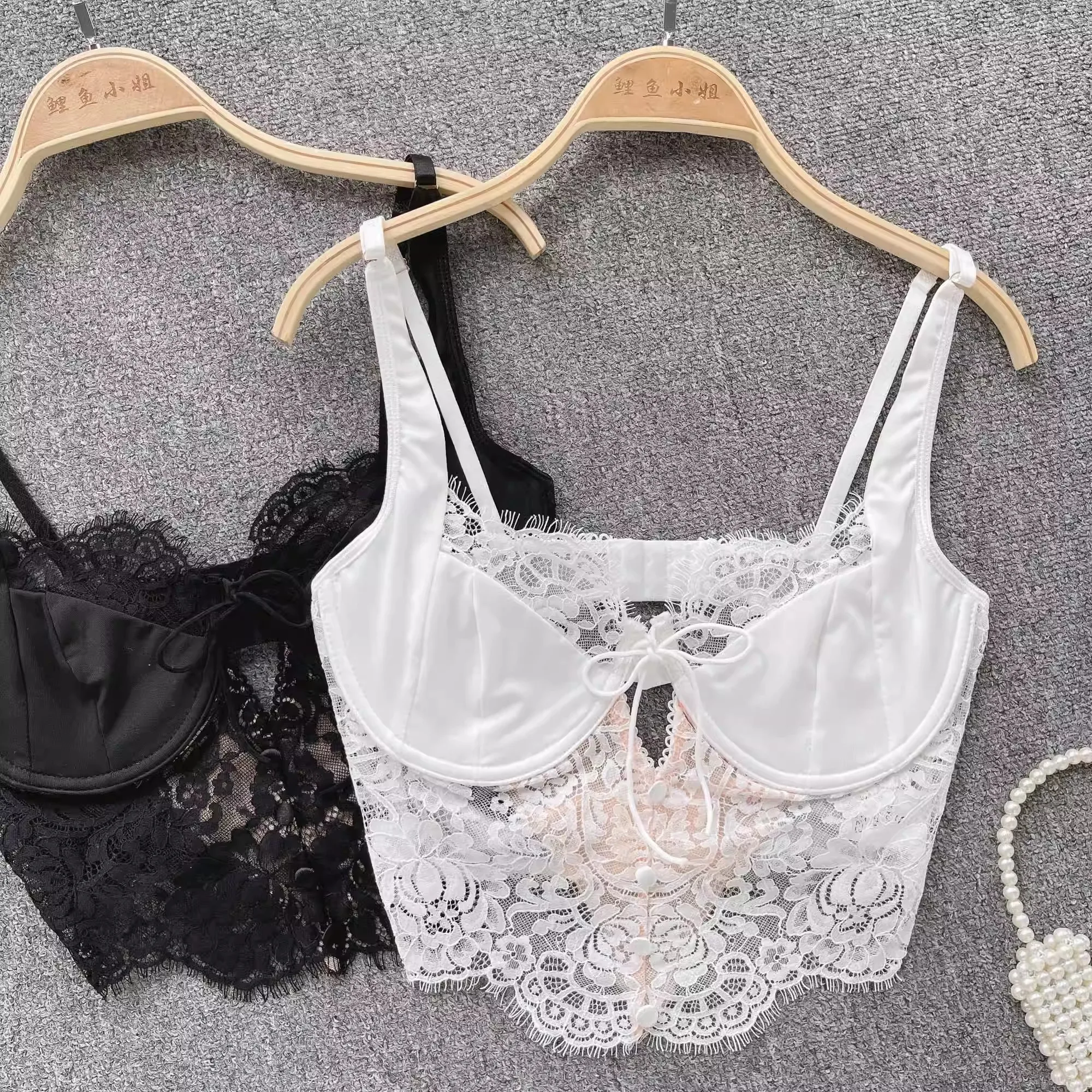 Magdalyn Women Floral Lace Summer Camis Streetwear Boho Beach Basic Sling Tops Ins Casual Elastic Fashion Hollow Sheer Camisole