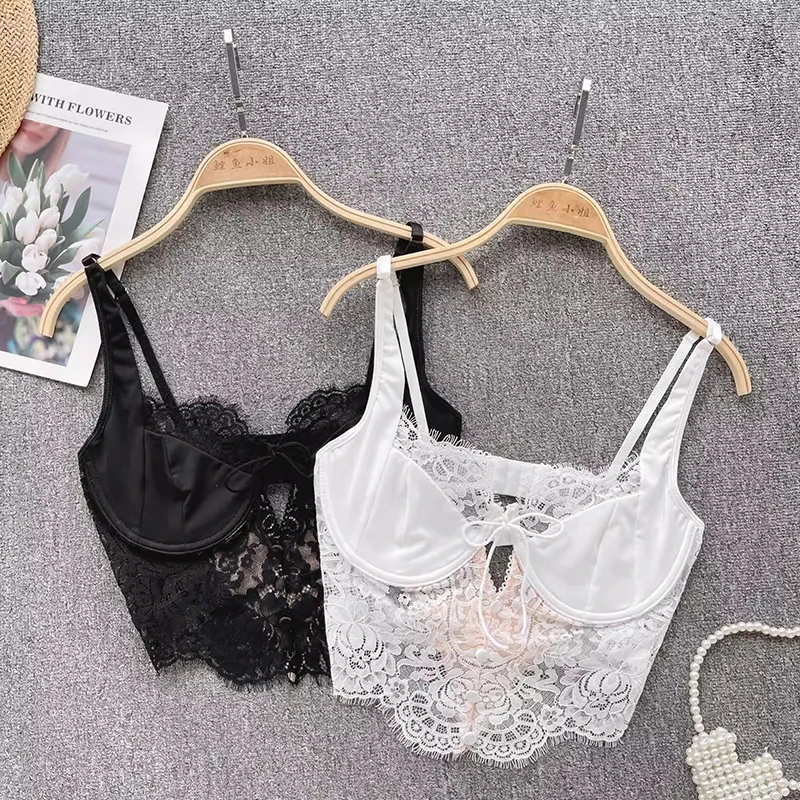 Magdalyn Women Floral Lace Summer Camis Streetwear Boho Beach Basic Sling Tops Ins Casual Elastic Fashion Hollow Sheer Camisole