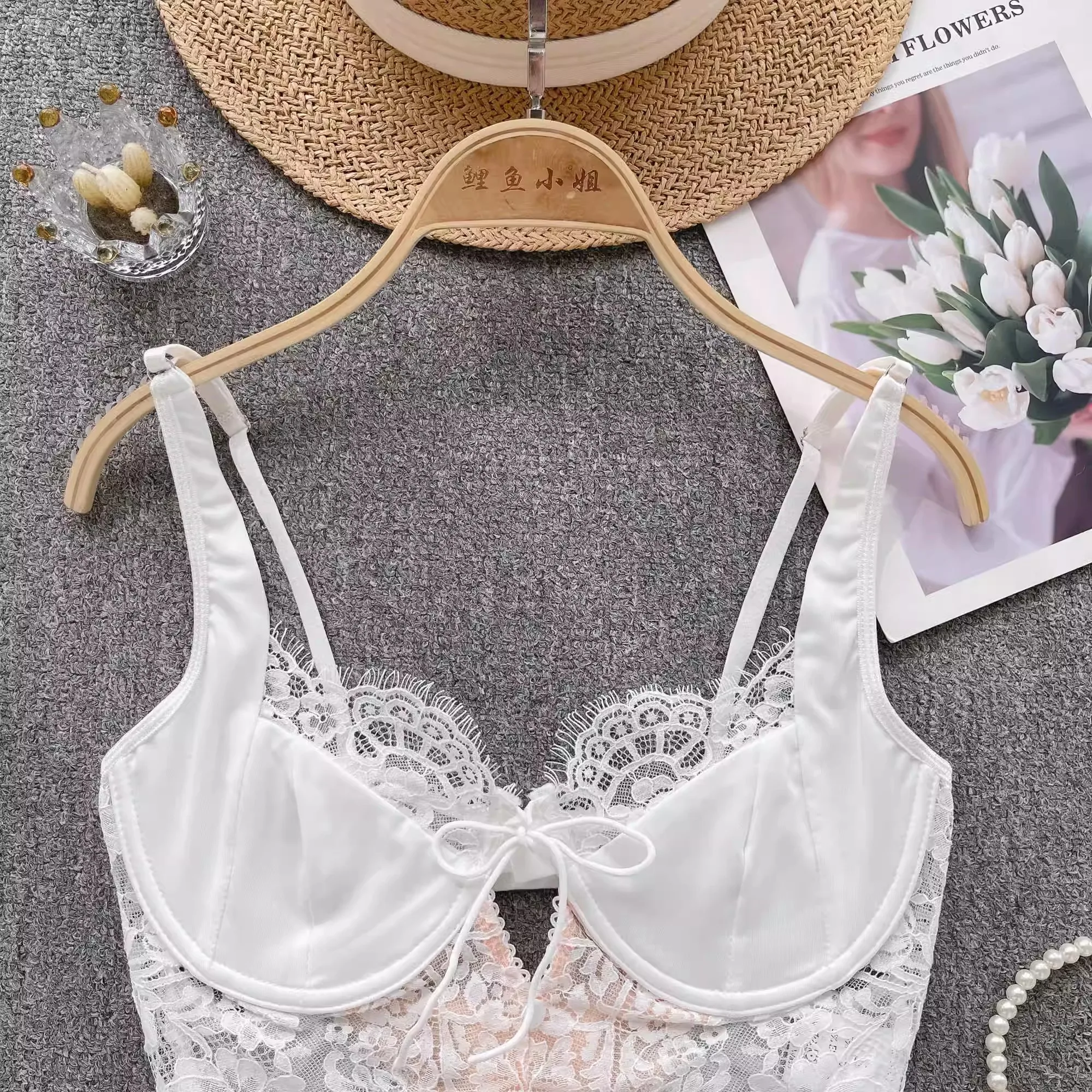 Magdalyn Women Floral Lace Summer Camis Streetwear Boho Beach Basic Sling Tops Ins Casual Elastic Fashion Hollow Sheer Camisole