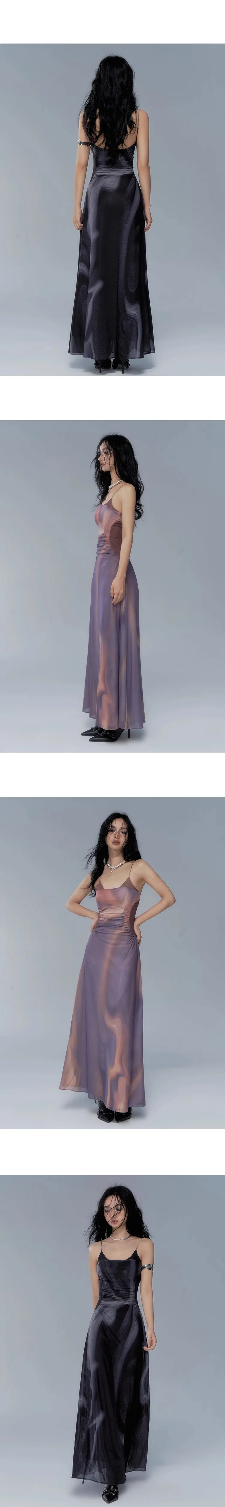 Vintage Tie Dye Elegant Dress Women Sexy Y2k Spaghetti Strap Maxi Dresses Korean Fashion Robe Vestidos De Mujer