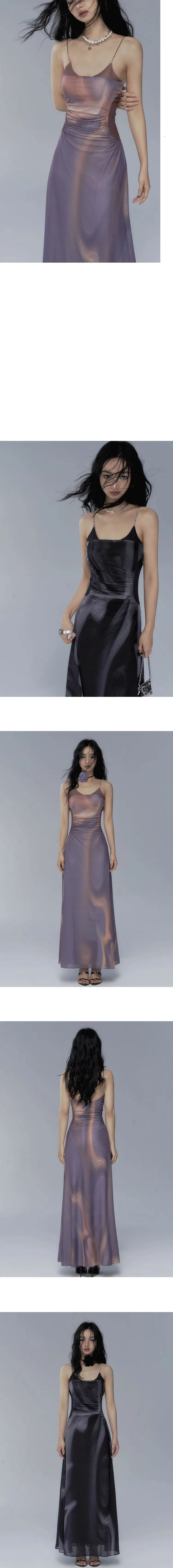 Vintage Tie Dye Elegant Dress Women Sexy Y2k Spaghetti Strap Maxi Dresses Korean Fashion Robe Vestidos De Mujer