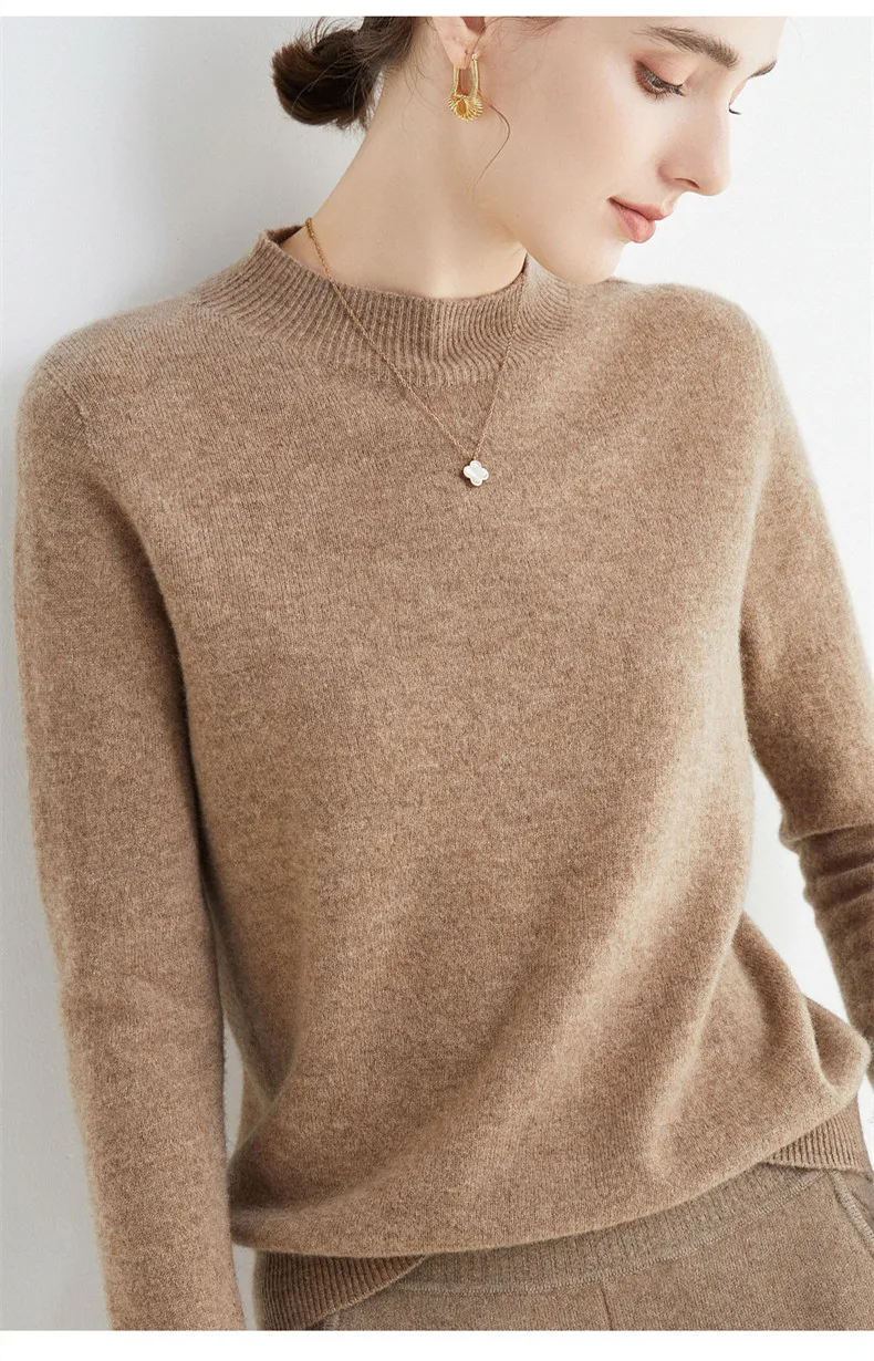 100% Merino Wool Cashmere Sweater Women Knitted Sweater Turtleneck Long Sleeve Pullovers Autumn Winter Clothing Warm Jumper Tops
