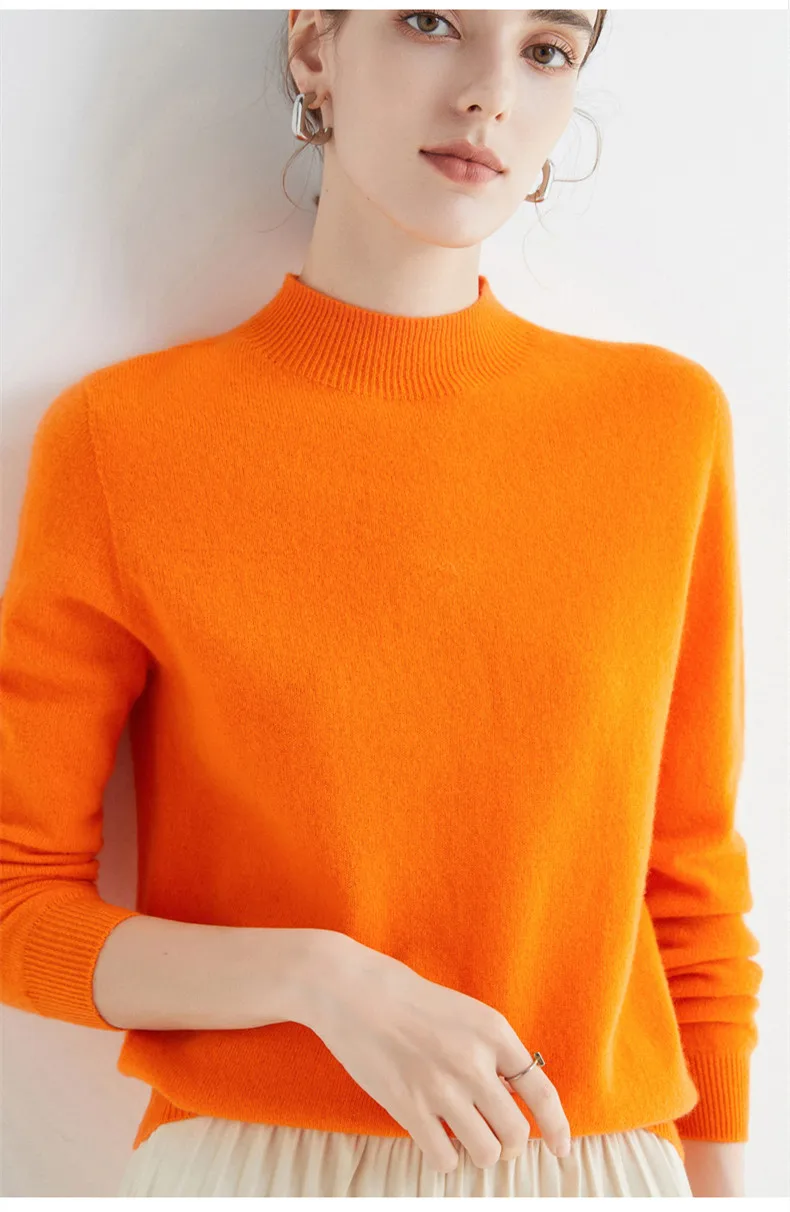 100% Merino Wool Cashmere Sweater Women Knitted Sweater Turtleneck Long Sleeve Pullovers Autumn Winter Clothing Warm Jumper Tops