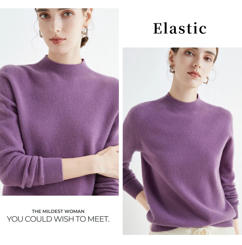100% Merino Wool Cashmere Sweater Women Knitted Sweater Turtleneck Long Sleeve Pullovers Autumn Winter Clothing Warm Jumper Tops