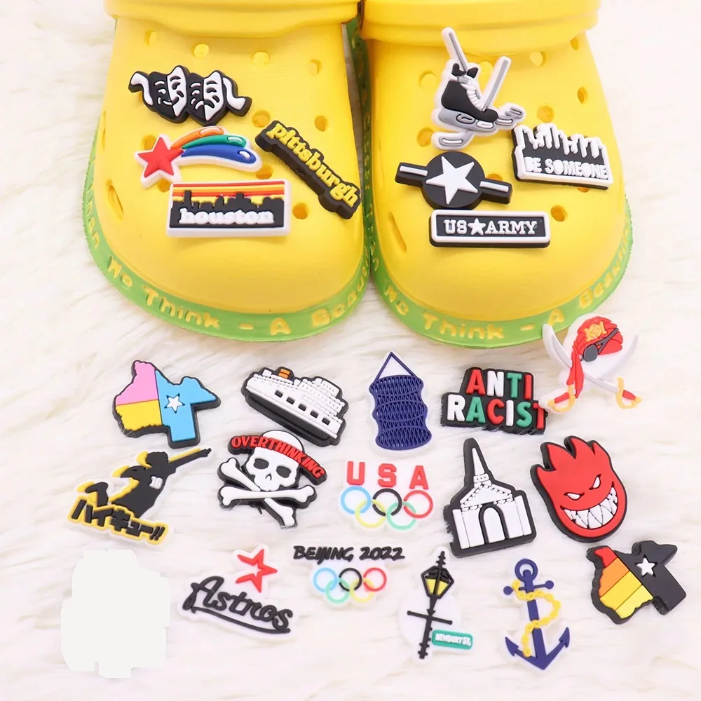 1pcs PVC Overthinking Be Someone US Ghost Houston Pittsburgh Castle Shoe Buckle Charms Accessories Cartoon Button Decoration