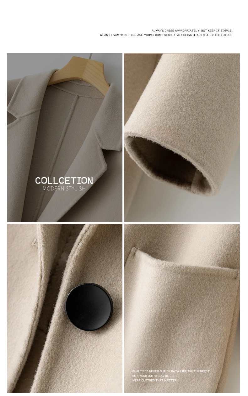 New Women's Coat Pure Wool Plaids and Tweedst Fashion Camel Women's Coat Elegant Trench Coat
