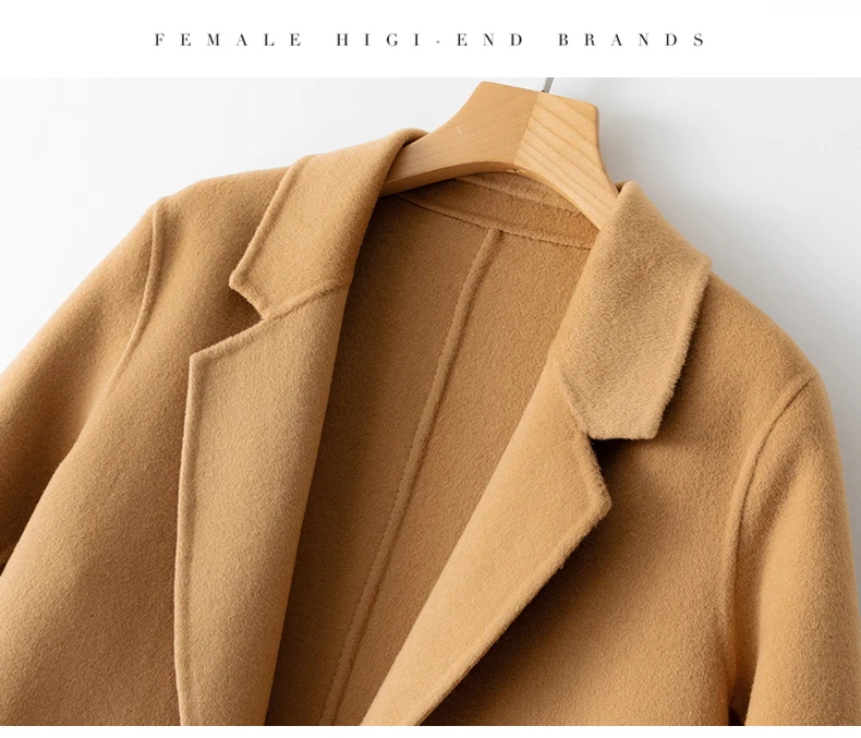New Women's Coat Pure Wool Plaids and Tweedst Fashion Camel Women's Coat Elegant Trench Coat