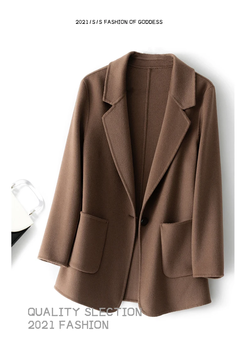 New Women's Coat Pure Wool Plaids and Tweedst Fashion Camel Women's Coat Elegant Trench Coat