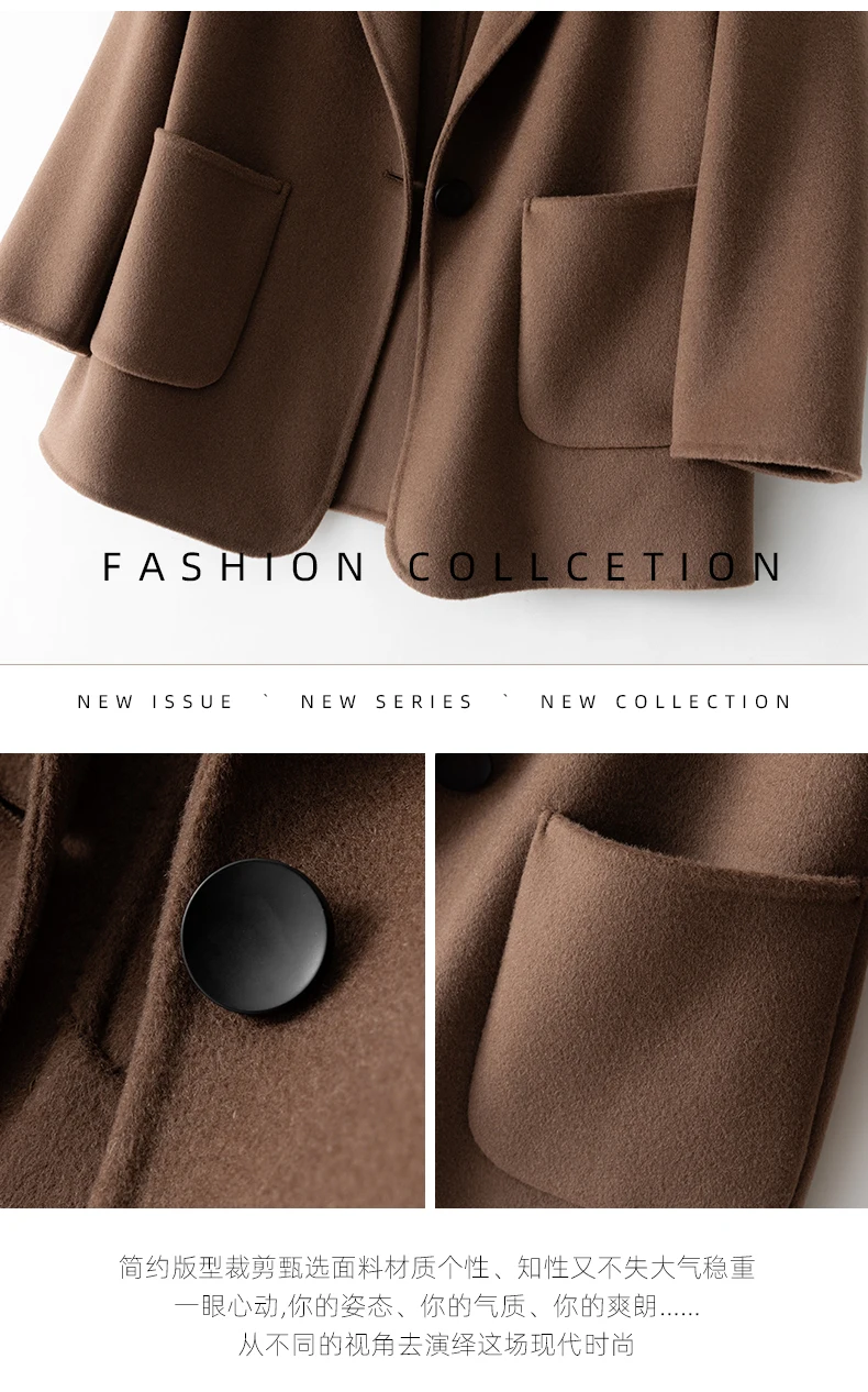 New Women's Coat Pure Wool Plaids and Tweedst Fashion Camel Women's Coat Elegant Trench Coat