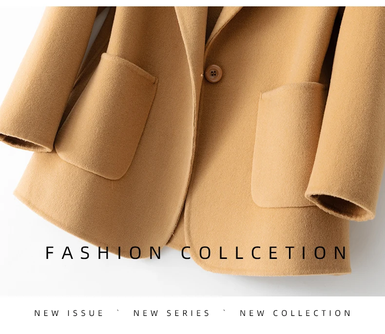 New Women's Coat Pure Wool Plaids and Tweedst Fashion Camel Women's Coat Elegant Trench Coat
