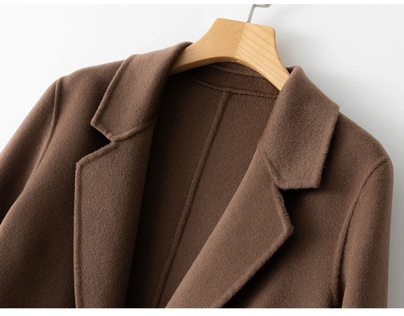 New Women's Coat Pure Wool Plaids and Tweedst Fashion Camel Women's Coat Elegant Trench Coat