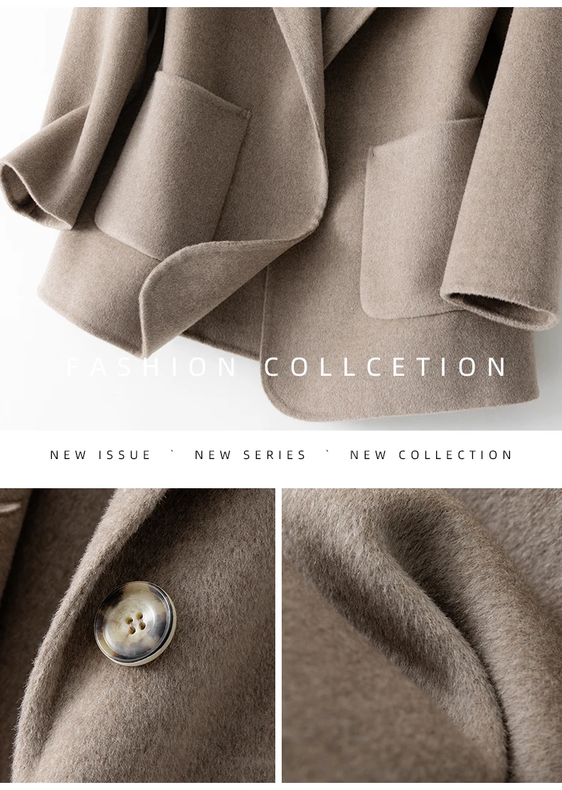 New Women's Coat Pure Wool Plaids and Tweedst Fashion Camel Women's Coat Elegant Trench Coat