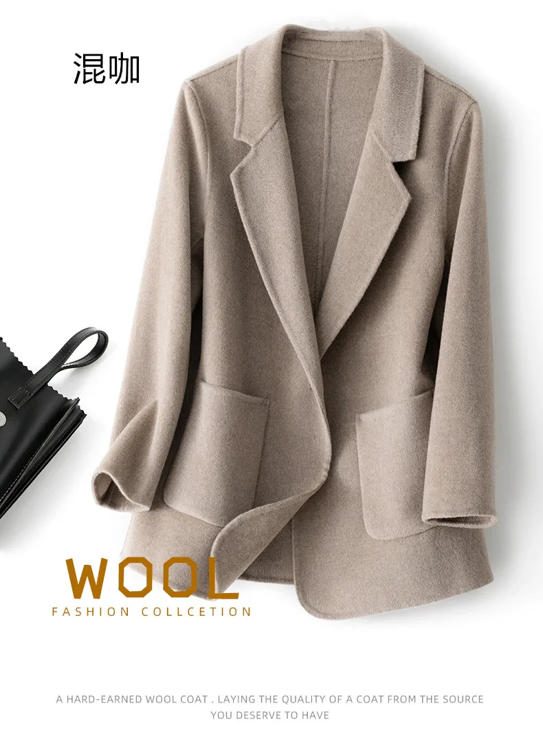 New Women's Coat Pure Wool Plaids and Tweedst Fashion Camel Women's Coat Elegant Trench Coat