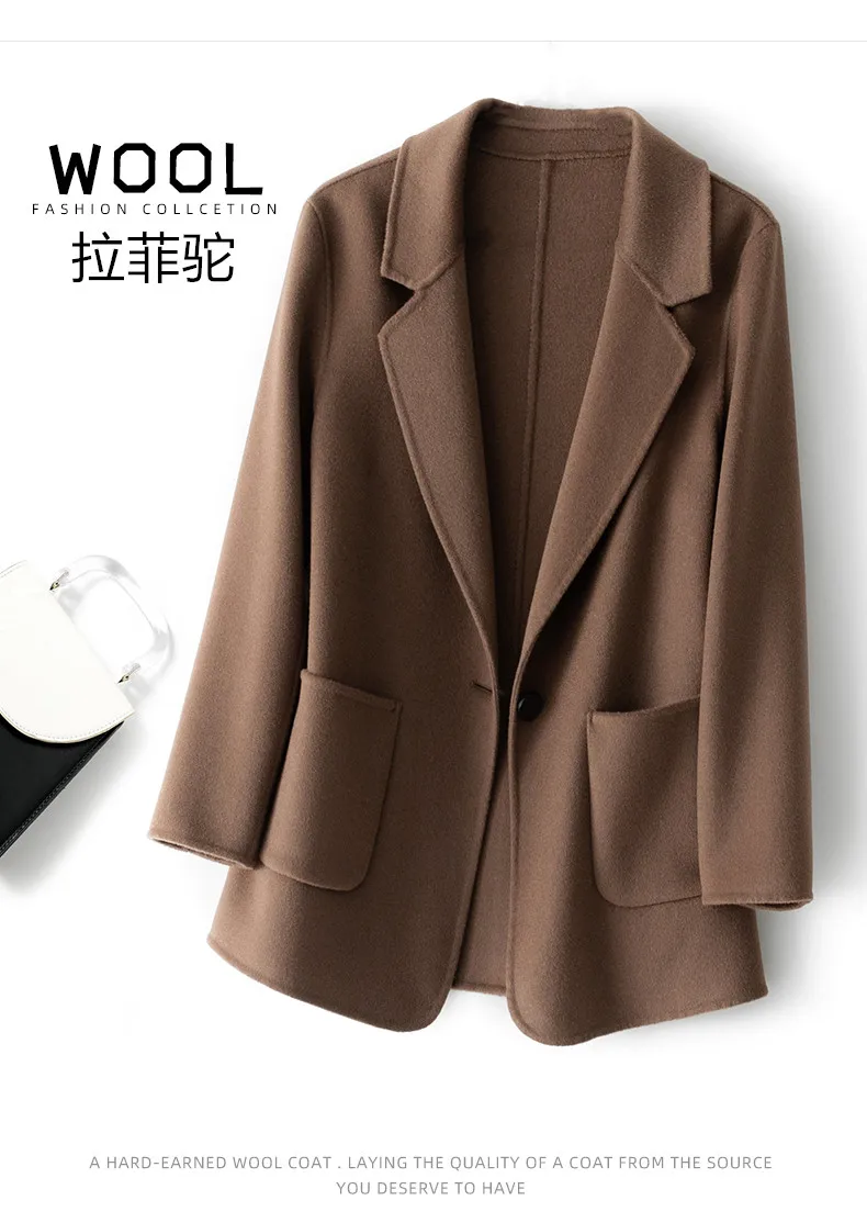 New Women's Coat Pure Wool Plaids and Tweedst Fashion Camel Women's Coat Elegant Trench Coat