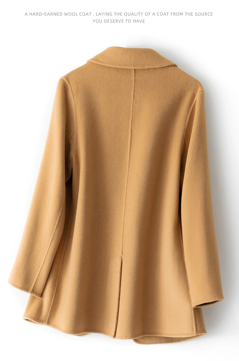 New Women's Coat Pure Wool Plaids and Tweedst Fashion Camel Women's Coat Elegant Trench Coat