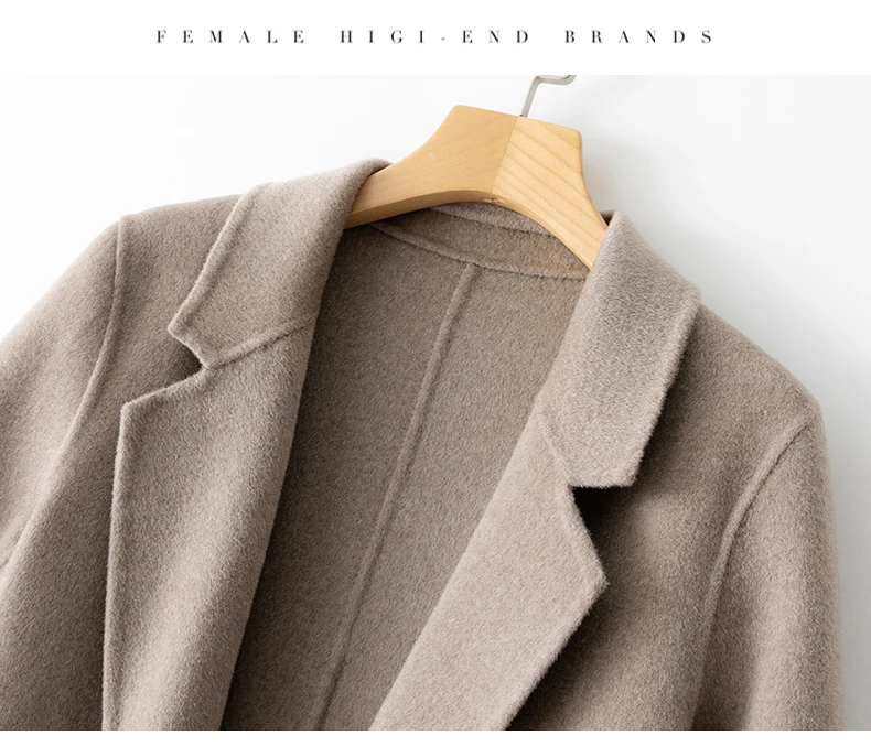 New Women's Coat Pure Wool Plaids and Tweedst Fashion Camel Women's Coat Elegant Trench Coat