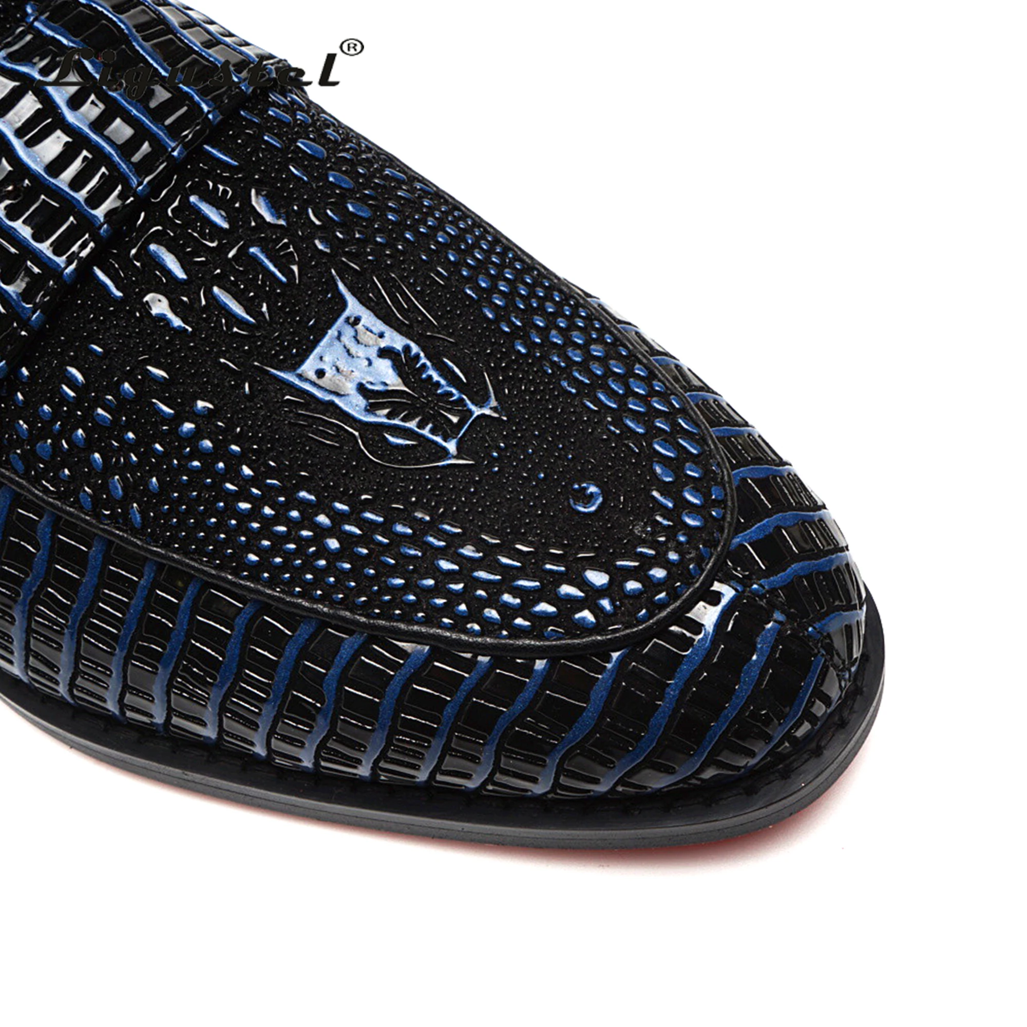Ligustel Men Designer Dress Shoes Male High Quality Cow Leather Handmade Daily Casual Loafers Red Bottom Blue Shoes Plus Size