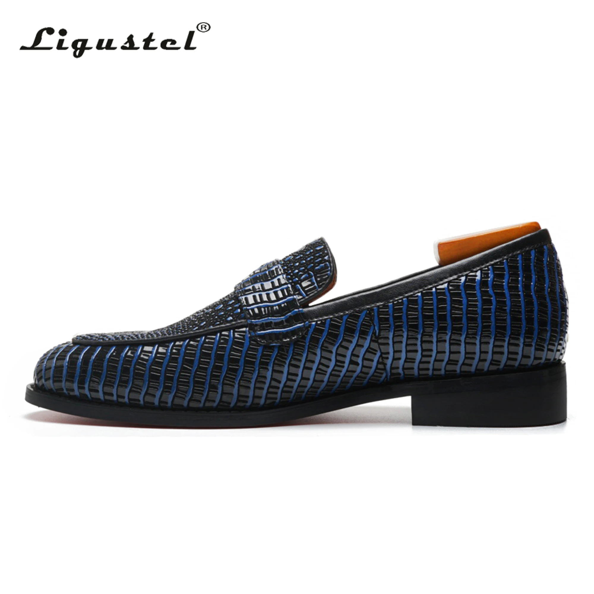 Ligustel Men Designer Dress Shoes Male High Quality Cow Leather Handmade Daily Casual Loafers Red Bottom Blue Shoes Plus Size