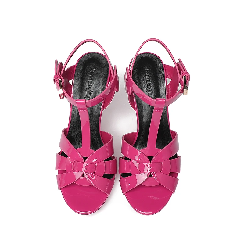 2023 New Summer Casual Slim Heel 10CM Sandals Fashion Patent Leather Peep-toe Shoe Super High Heels Wedding Party Women's Shoes