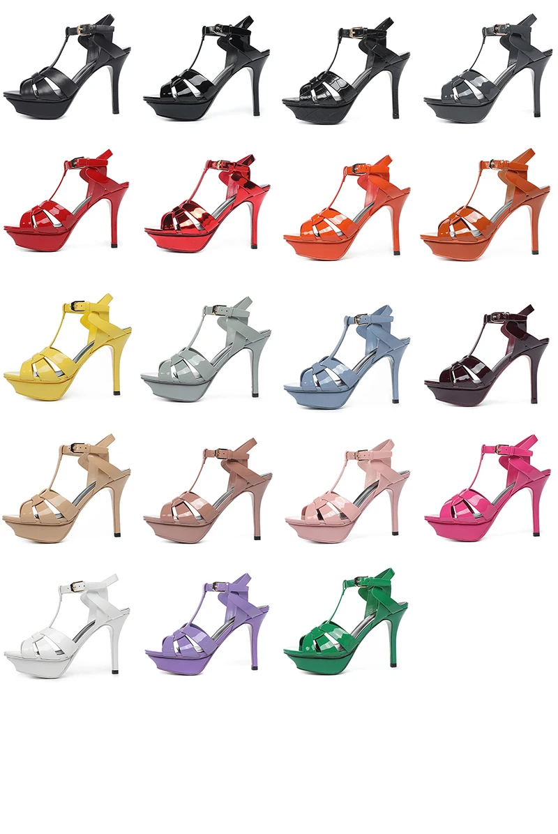 2023 New Summer Casual Slim Heel 10CM Sandals Fashion Patent Leather Peep-toe Shoe Super High Heels Wedding Party Women's Shoes