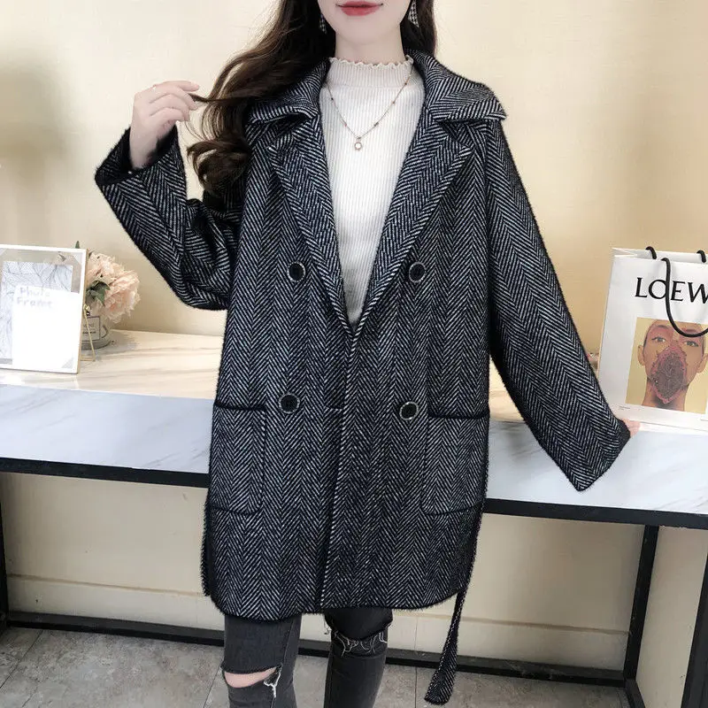 Autumn Winter New Thicken Imitation Mink Velvet Woolen Jacket 2024 Women Fashion Hepburn Style Wool Blend Coat Elegant Outwear