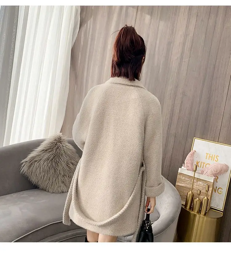 Autumn Winter New Thicken Imitation Mink Velvet Woolen Jacket 2024 Women Fashion Hepburn Style Wool Blend Coat Elegant Outwear
