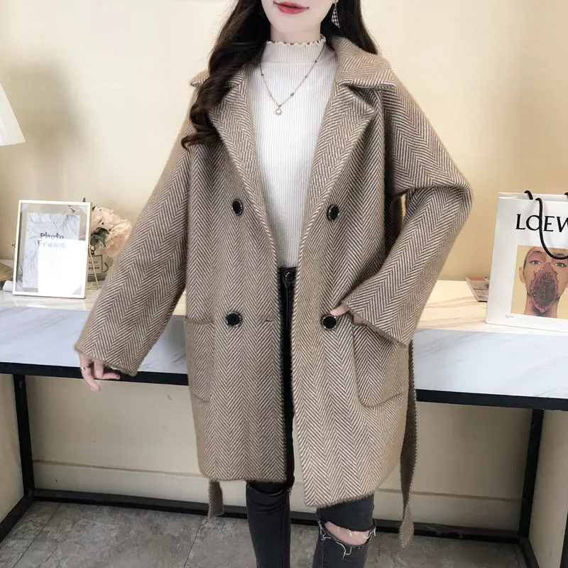 Autumn Winter New Thicken Imitation Mink Velvet Woolen Jacket 2024 Women Fashion Hepburn Style Wool Blend Coat Elegant Outwear