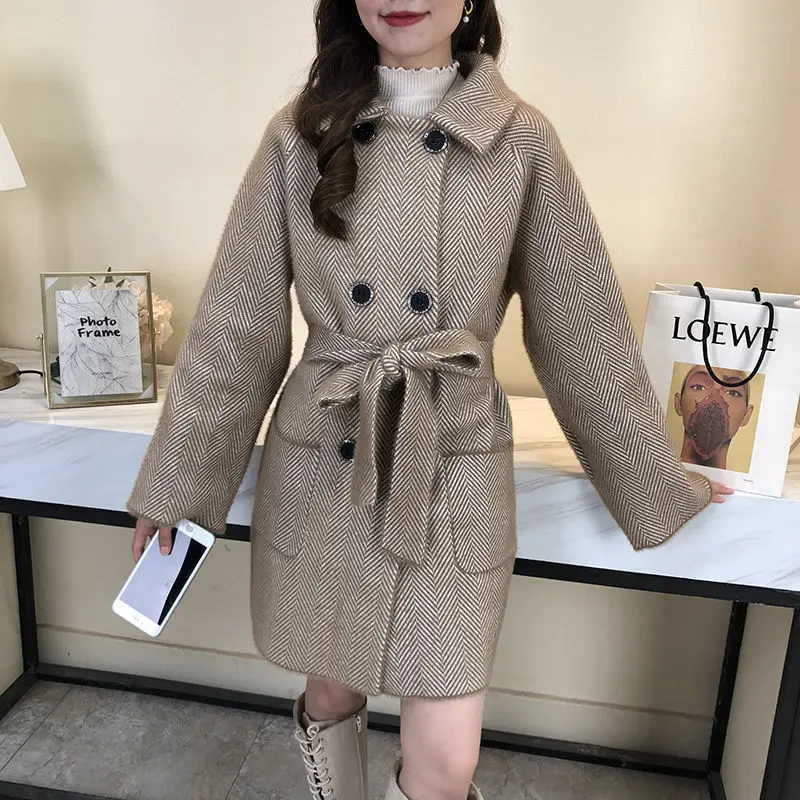 Autumn Winter New Thicken Imitation Mink Velvet Woolen Jacket 2024 Women Fashion Hepburn Style Wool Blend Coat Elegant Outwear