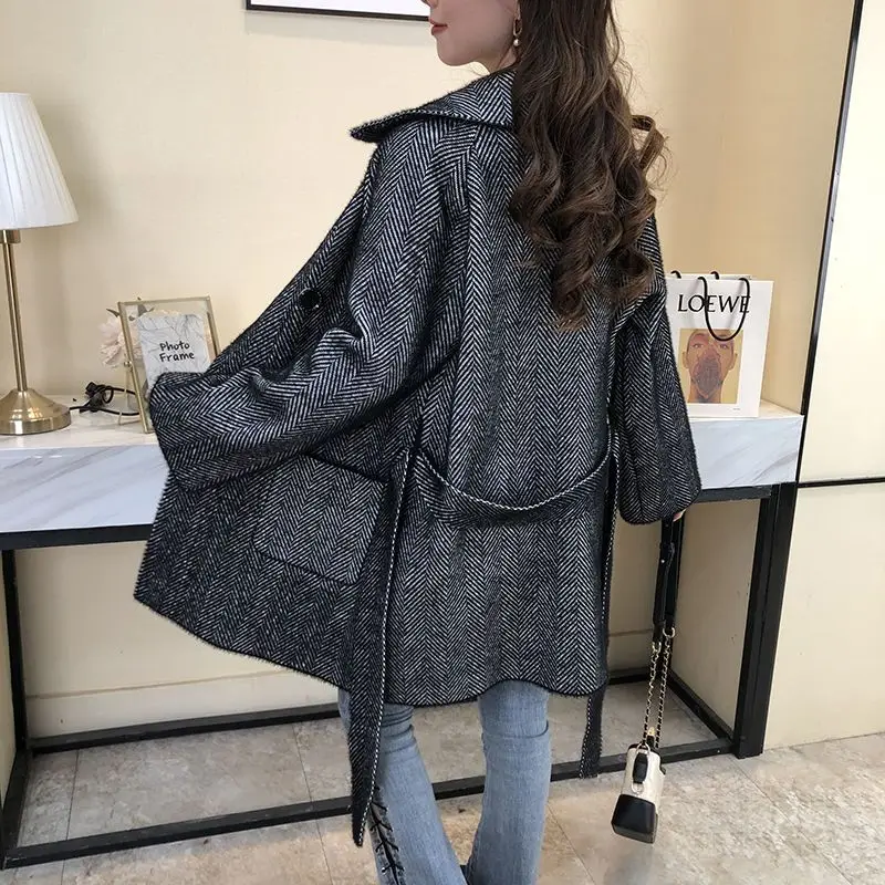 Autumn Winter New Thicken Imitation Mink Velvet Woolen Jacket 2024 Women Fashion Hepburn Style Wool Blend Coat Elegant Outwear