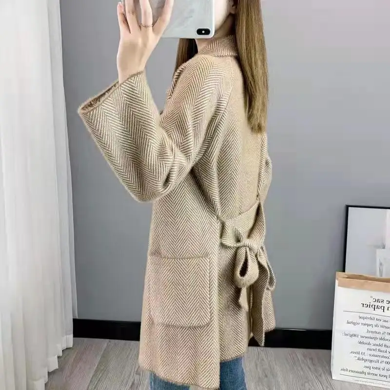 Autumn Winter New Thicken Imitation Mink Velvet Woolen Jacket 2024 Women Fashion Hepburn Style Wool Blend Coat Elegant Outwear