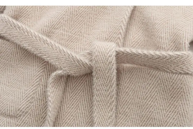 Autumn Winter New Thicken Imitation Mink Velvet Woolen Jacket 2024 Women Fashion Hepburn Style Wool Blend Coat Elegant Outwear