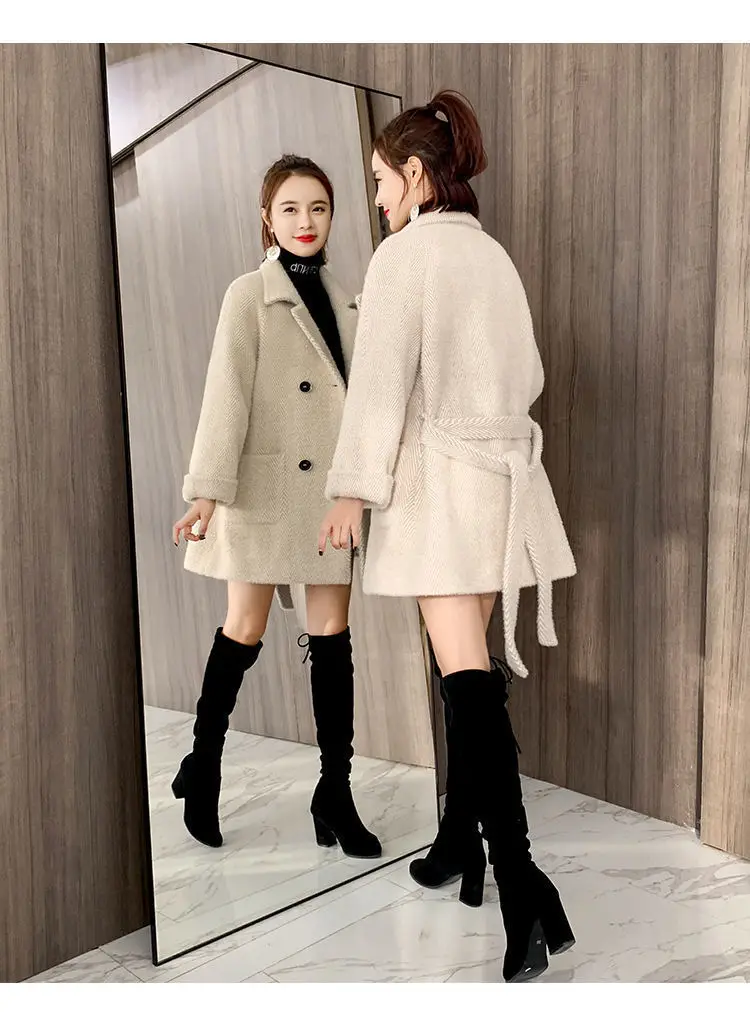 Autumn Winter New Thicken Imitation Mink Velvet Woolen Jacket 2024 Women Fashion Hepburn Style Wool Blend Coat Elegant Outwear