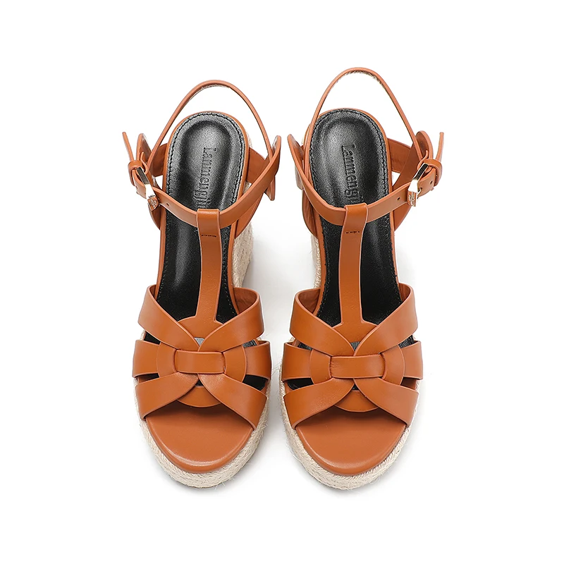 Women's Wedge-Shaped High Heels, Genuine Leather Sandals,Roman Fashion Open-Toe Evening Dress Shoes, Ball Summer Women's Sandals
