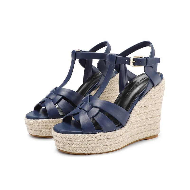 Women's Wedge-Shaped High Heels, Genuine Leather Sandals,Roman Fashion Open-Toe Evening Dress Shoes, Ball Summer Women's Sandals