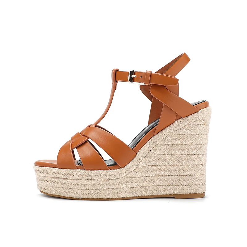 Women's Wedge-Shaped High Heels, Genuine Leather Sandals,Roman Fashion Open-Toe Evening Dress Shoes, Ball Summer Women's Sandals