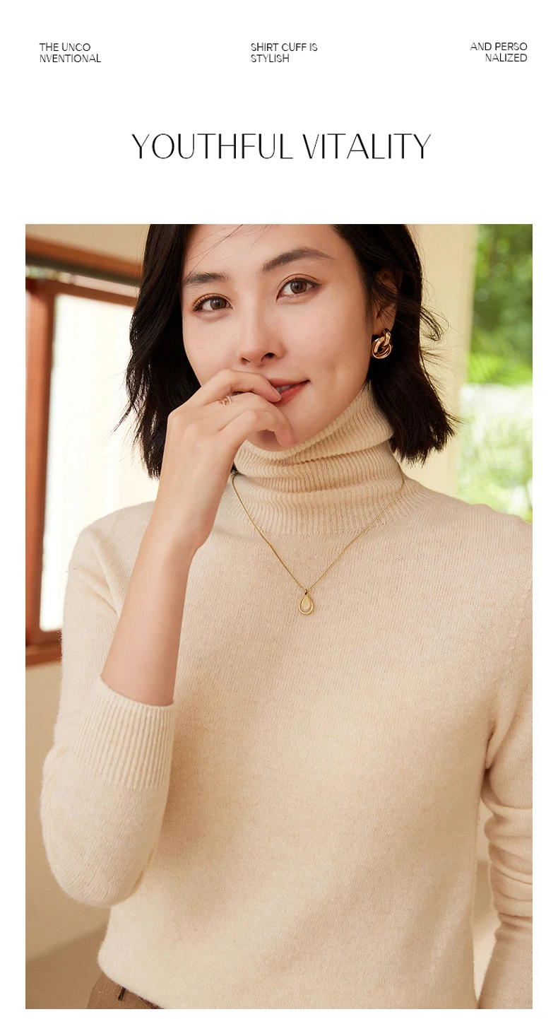 100% Merino Wool Women's Turtleneck Sweater Knit Women's Pullover Sweater 2023 Fall/Winter New Women's Warm Solid Sweater